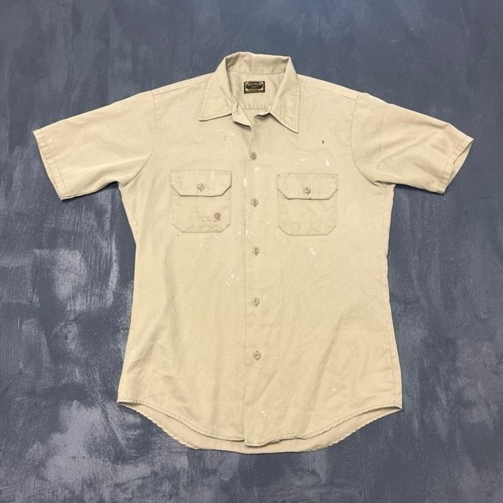 Vintage Washington Dee Cee Button Up Shirt Mens Large Beige 1960s Cotton